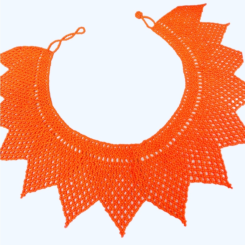 JULIETA Necklace Huichol Art Egyptian Style ORANGE